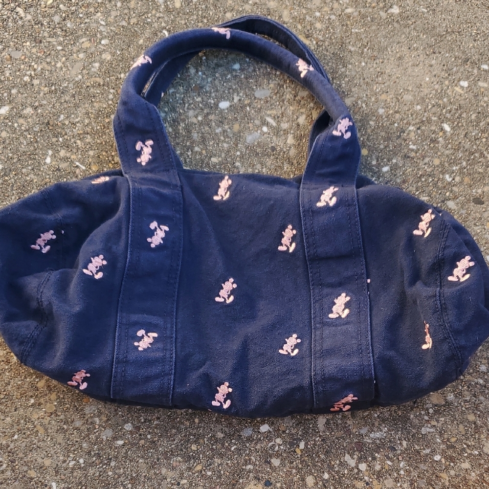 Disney Mickey Mouse Navy Blue Tote Small Duffle Bag Pink Disneyland Resort